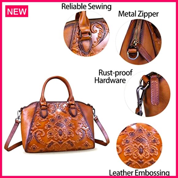 Vintage Embossed Leather Hobo Bag Satchel Crossbody Shoulder Bag